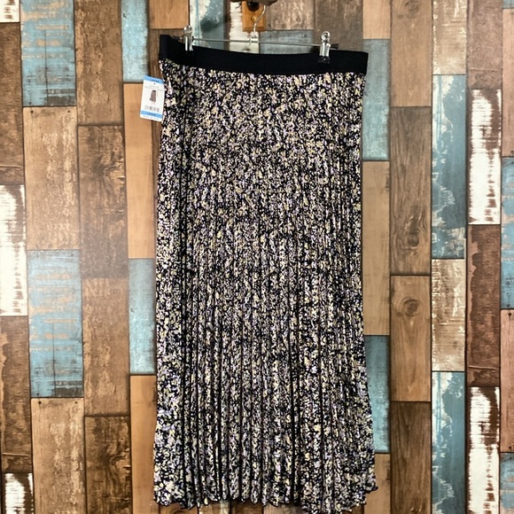 Vince camuto black/yellow/lavender pleated midi skirt - Picture 14 of 16